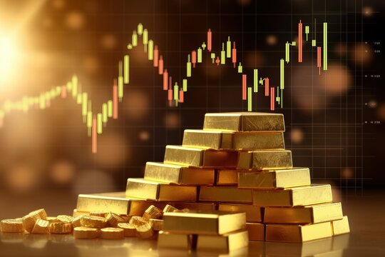 Gold bar stack and investment stock graph, business concept