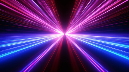 Obraz premium Radial rays and grids, 3D abstract geometric space, blue technology theme background
