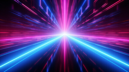 Radial rays and grids, 3D abstract geometric space, blue technology theme background