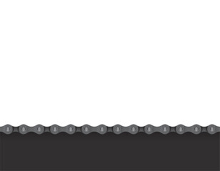 Vector darkened lower edge of the page decorated with a realistic bicycle chain. Horizontally repeating texture. White background.