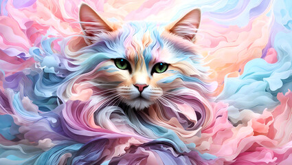 Cute cat in the mesmerizing pastel background, Generative AI, AI art