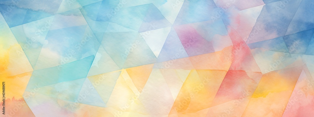 Poster Closeup of abstract rough colorful multicolored geometric triangular triangles art painting texture pattern wallpaper, with watercolor (Generative Ai)