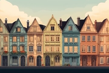 Fototapeta premium colorful row of buildings, city salem town houses street city house design illustration