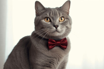 a cute cat wearing a ribbon around the neck