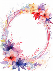 Flower frame background in watercolor effect with empty space for text - ai generative