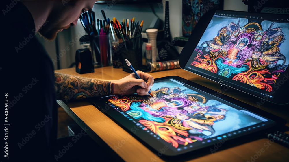 Fototapete a digital artist creating design on computer