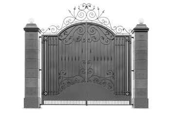 Wrought iron gate with decor.