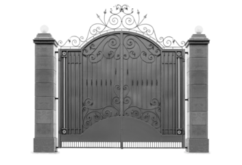Wrought iron gate with decor.