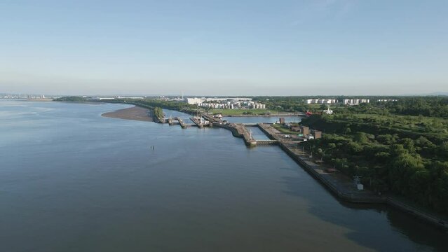 Eastham Lock on River Mersey, Wirral, Merseyside, England