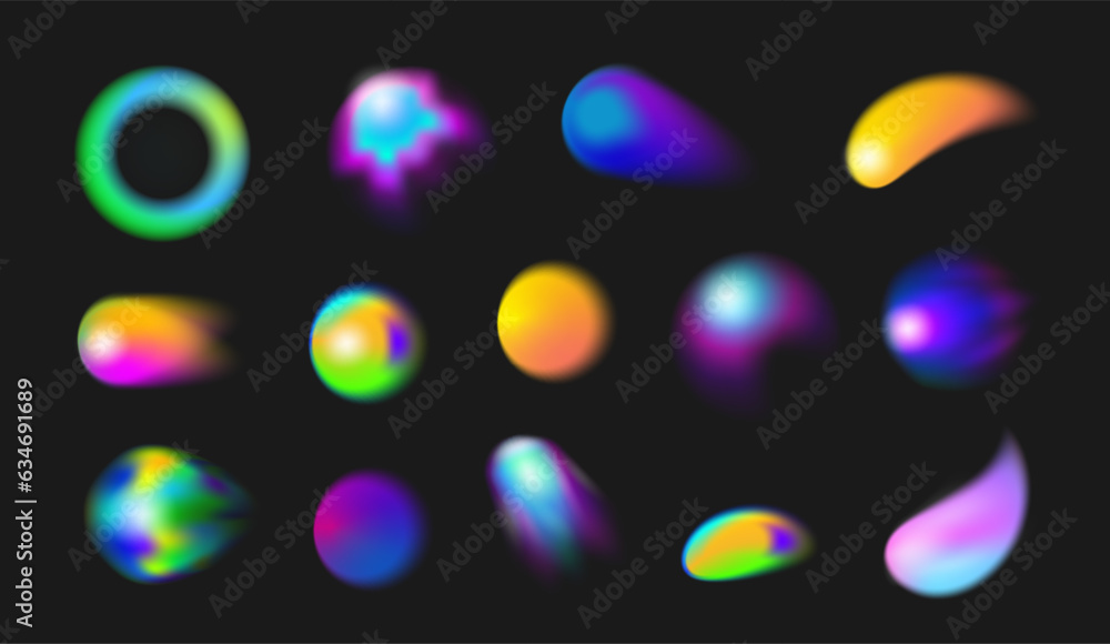 Poster ombre and gradient colored shapes, realistic illustration collection. isolated colorful blend on cir