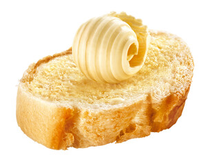 fatia de pão com manteiga enrolada isolado em fundo transparente