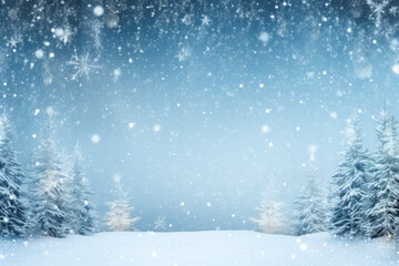 Beautiful fir trees in winter landscape, illustration. space for text. Christmas postcard