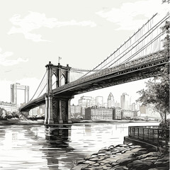 Fototapeta na wymiar Brooklyn Bridge. Brooklyn Bridge hand-drawn comic illustration. Vector doodle style cartoon illustration
