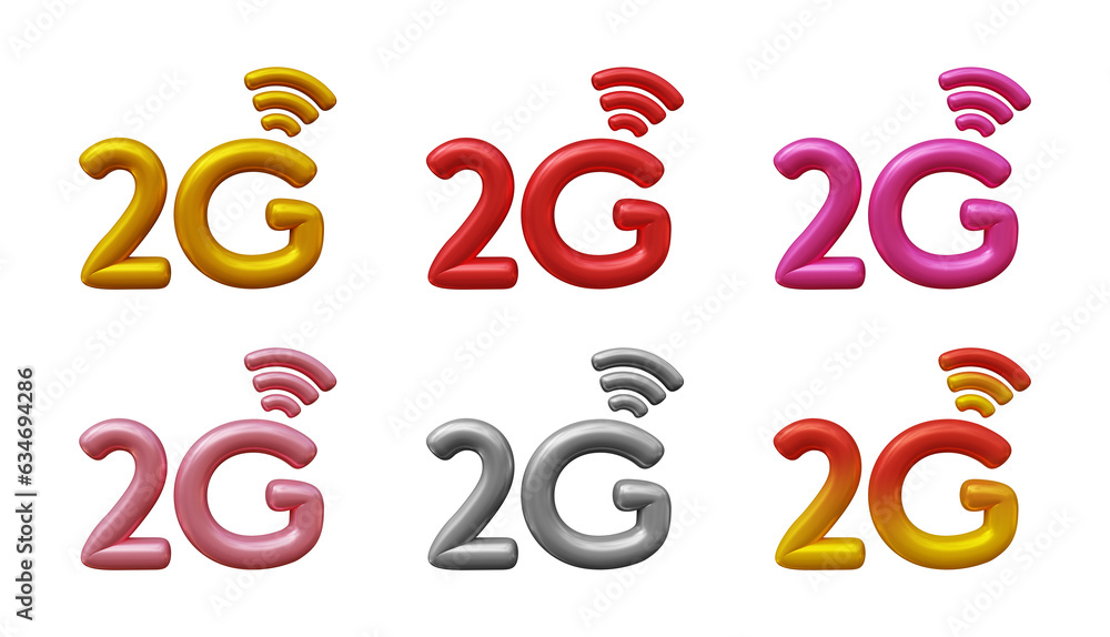 Aufkleber set of 2g icon logo isolated on transparent background in 3d rendering for internet network or techn