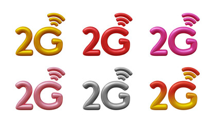 Set of 2g icon logo isolated on transparent background in 3d rendering for Internet network or technology concept