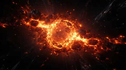 An image showing a burst of glowing orange on black surface, in the style of sci - fi, atmospheric.