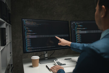 Programmers write programs on the computer, designing programs to meet the needs of users and friendly users, designing programs to help manage various operations easily. Programmer concept.
