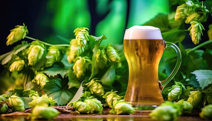 Sip of Happiness: Fresh Beer Foam and Hops - Generative AI - Powered by Adobe