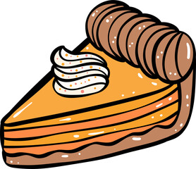 Cute Pumpkin Spice pie food cartoon doodle outline illustration