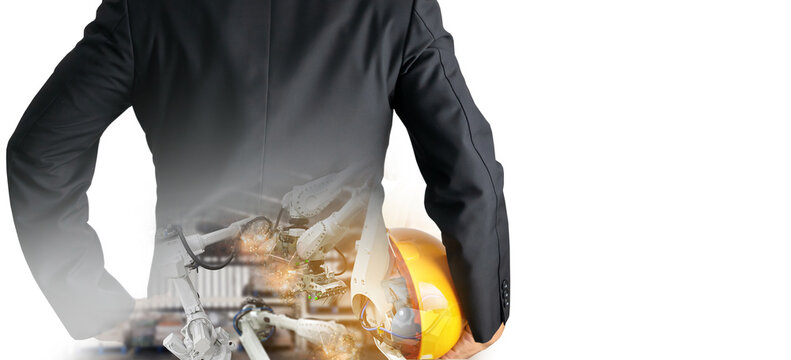 Industrial concept engineer robot control Double Exposure
