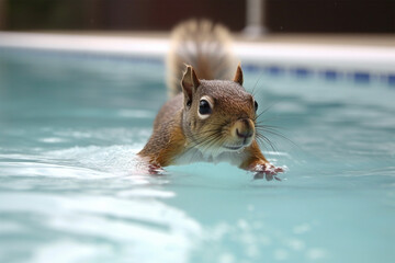 a squirrel swimming in a pool