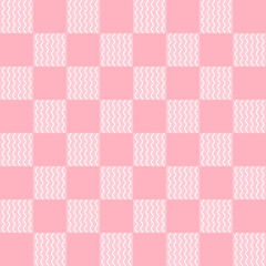 Seamless background with pink lattice pattern and wavy lines elements.