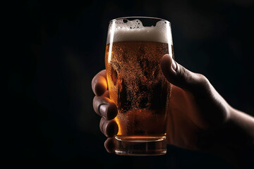 A man holding a glass of cold beer	