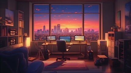 Melodic Ambiance Creating a Lofi Hip-Hop Sanctuary with Anime-Inspired Background
