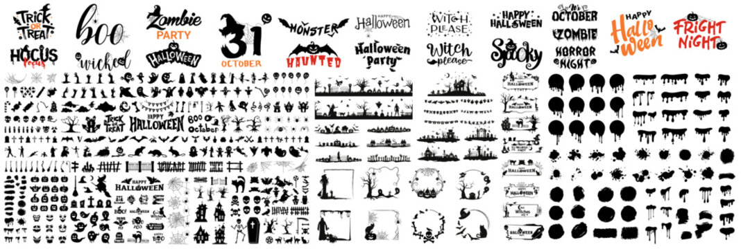 Collection of halloween silhouettes icon and character. All element for design