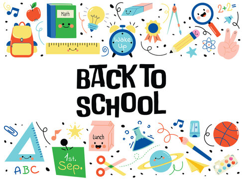 Back to school collection of characters and elements. Vector illustration