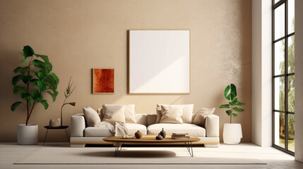 Living room interior design with photo frame - ai generative