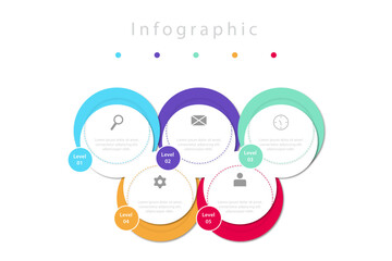 Flat vector timeline infographic template with 5 level or steps or options in white background