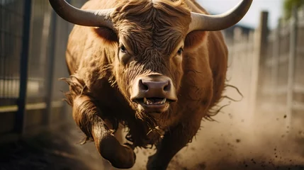 Fotobehang angry bull showing his fangs © almeera