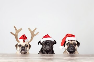 banner close-up hide three dogs pet celebrating christmas