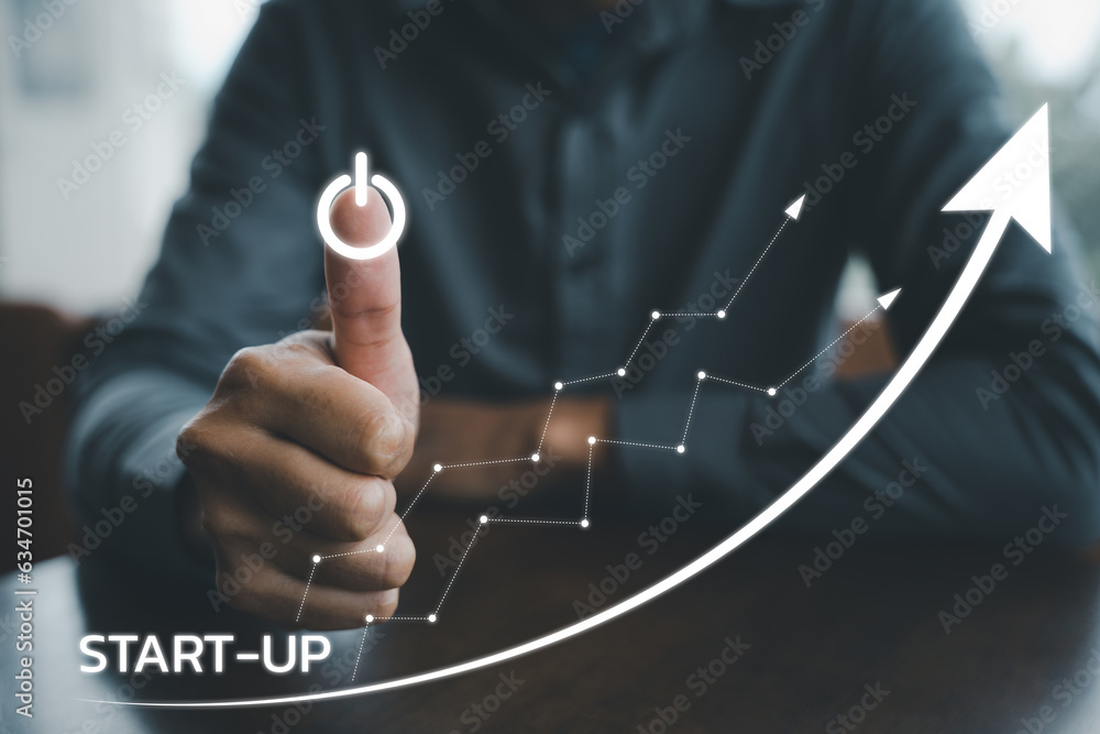 Aufkleber entrepreneurship concept for startup business. businessman using laptop with graph chart for busines