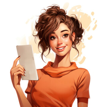 drawing of a cheerful girl student in a piece of paper