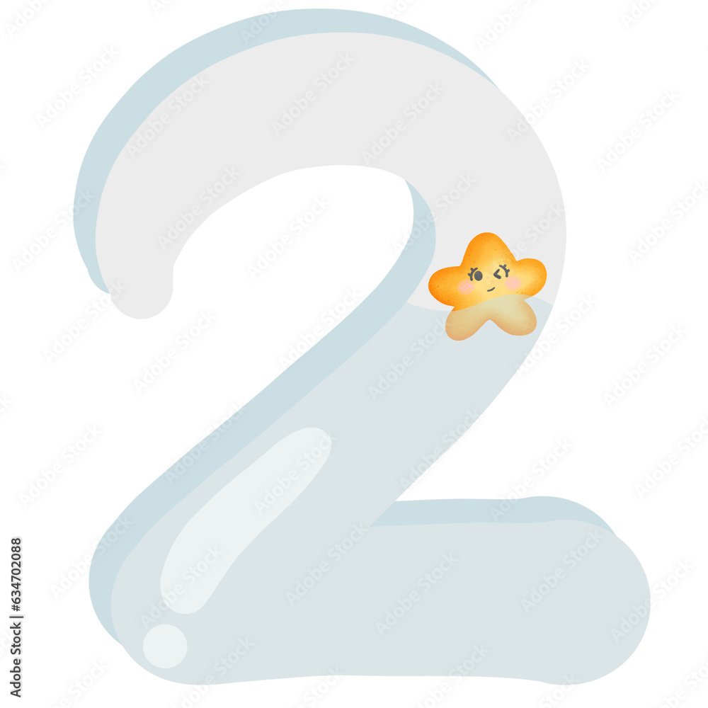 Fototapete The number 2 has a star emoticon floating in the water isolated on transparent background 