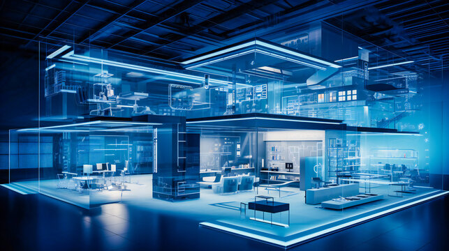 Advanced futuristic industrial facility or laboratory with high tech installations. Future technology concept.