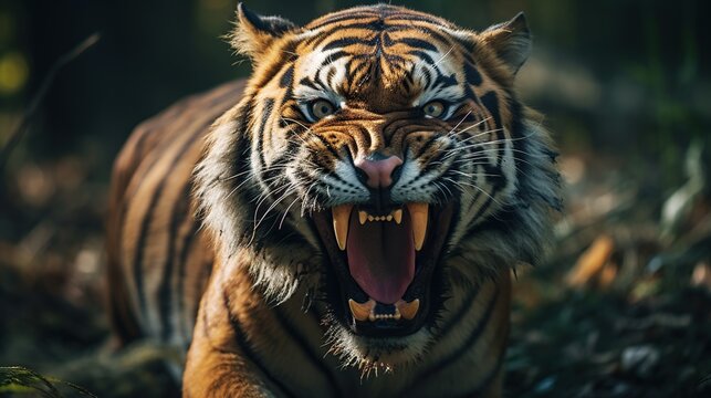 angry tiger showing his fangs