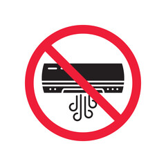 Forbidden air conditioner vector icon. Warning, caution, attention, restriction, label, ban, danger. No air conditioner flat sign design pictogram symbol. No air conditioner icon
