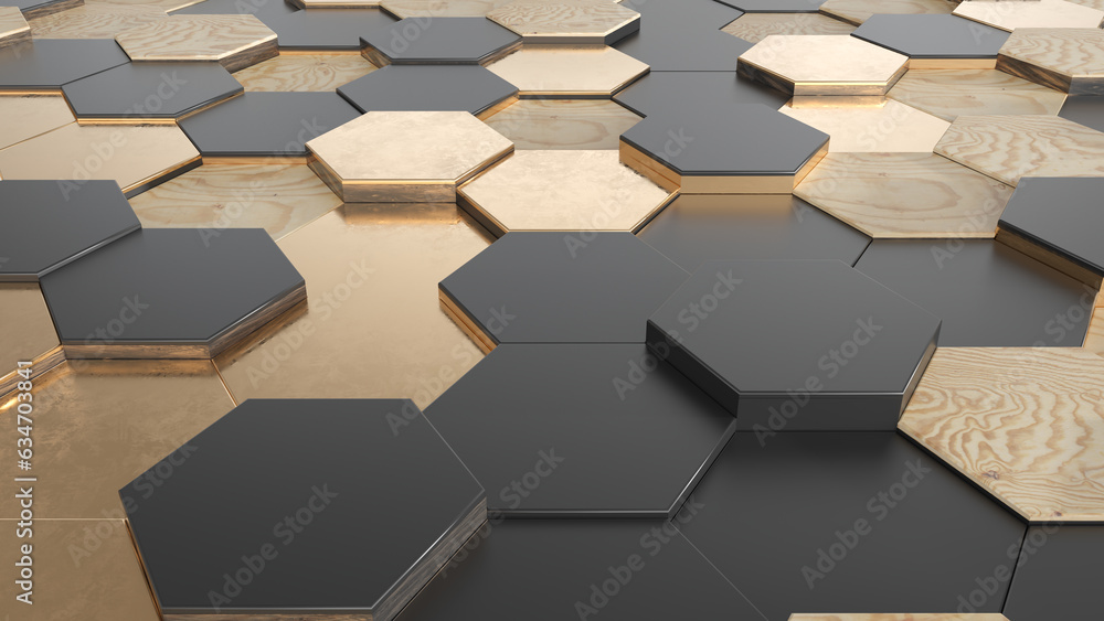 Aufkleber 3d abstract background. abstract hexagon mosaic wall. 3d rendering