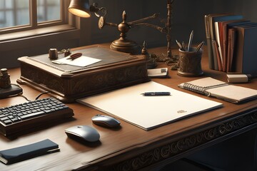 Obraz premium Desk with lots of document and laptop