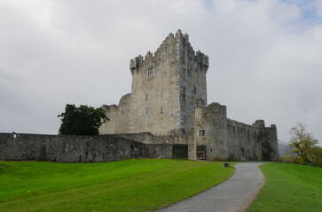 Fototapeta na wymiar Killarney, County Kerry, Ireland – Historic Ross Castle, a 15th century medieval tower house and keep, Killarney National Park, Killarney, County Kerry, Ireland