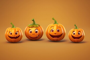 Funny Halloween pumpkins with cute faces with smiles. Halloween illustration.