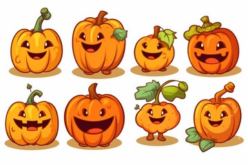 Set of different Halloween pumpkins on light background