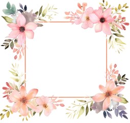 Fototapeta na wymiar A watercolor spring floral frame illustration, 