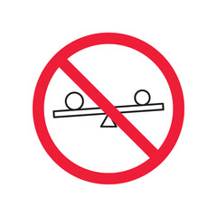 Forbidden balance vector icon. Warning, caution, attention, restriction, label, ban, danger. No balance flat sign design pictogram symbol. No judge law icon