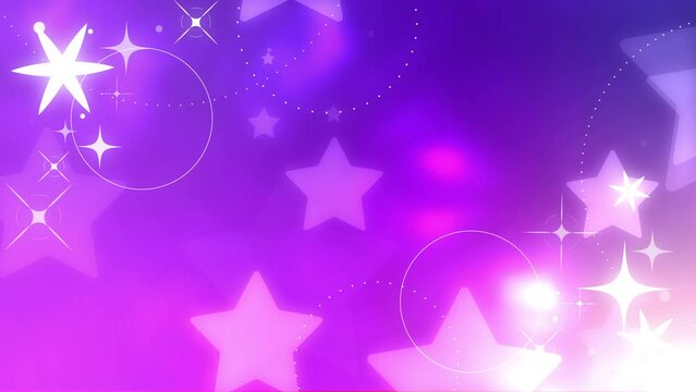ネオンの星が光るパーティクルとキラキラの装飾（紫）　ループする背景素材