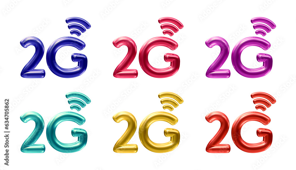 Poster set of 2g icon logo isolated on transparent background in 3d rendering for internet network or techn