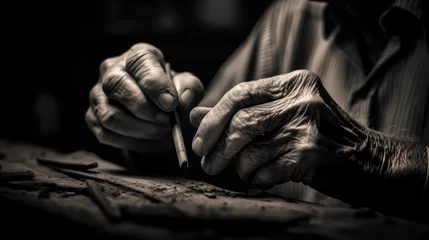 Rolgordijnen The old man's hand made a cigar © didiksaputra